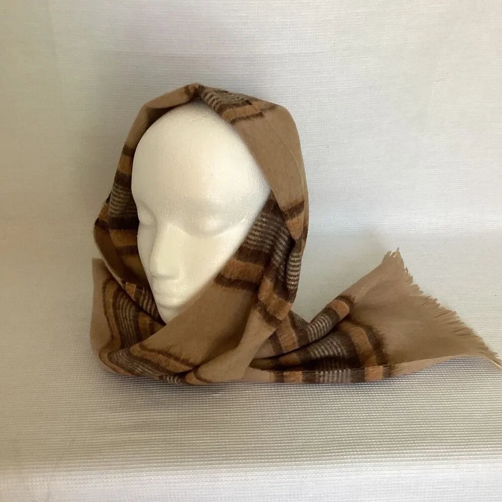 Soft brushed acrylic Brown Stripe Neck Warmer Scarf Vintage 80s abt 11 x 51